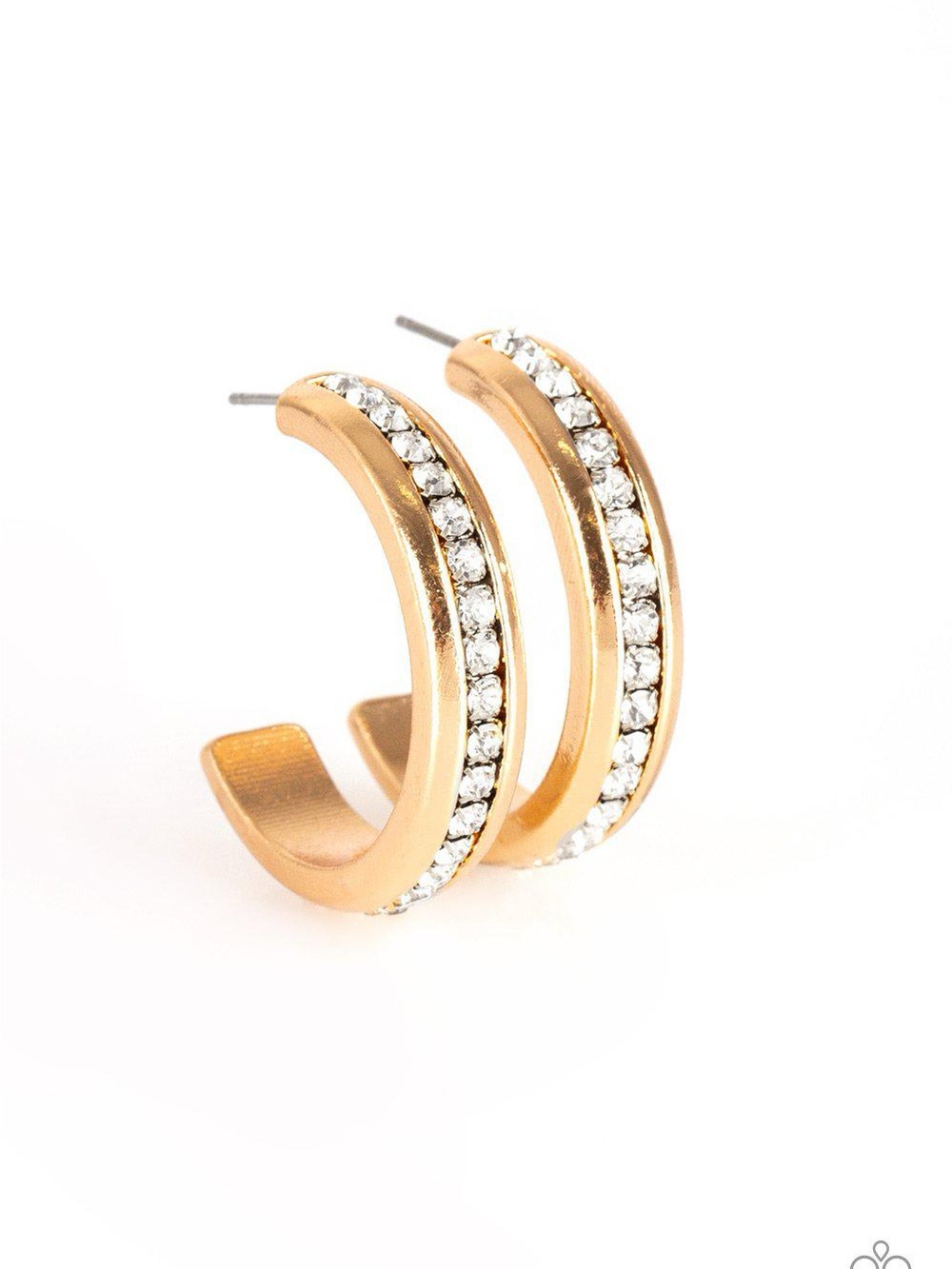 paparazzi Gold Hoop Earrings with Clear Crystal Row